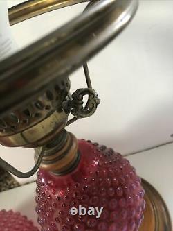 RARE Fenton Glass Cranberry Opalescent Hobnail Lamp