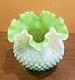 Rare Fenton Lime Green Opalescent Hobnail Cased Squatty 5 Rose Bowl Vase