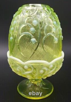 RARE Fenton Topaz Opalescent Lily Of The Valley Large Fairy Lamp