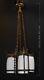 Rare Gec Art Deco Heavy Cast Bronze 3 Arm Chandelier Opaline Glass Shades C-1930