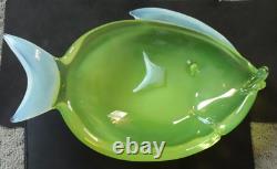 RARE Large Antonio Da Ros Cenedese Murano Green Opaline Art Glass Fish Bowl