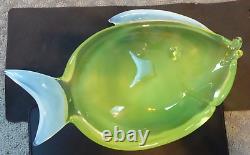 RARE Large Antonio Da Ros Cenedese Murano Green Opaline Art Glass Fish Bowl