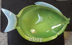 RARE Large Antonio Da Ros Cenedese Murano Green Opaline Art Glass Fish Bowl