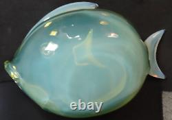 RARE Large Antonio Da Ros Cenedese Murano Green Opaline Art Glass Fish Bowl