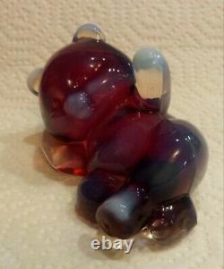 RARE Marked Fenton Plum Opalescent Reclining Laying Bear in Excellent Condition