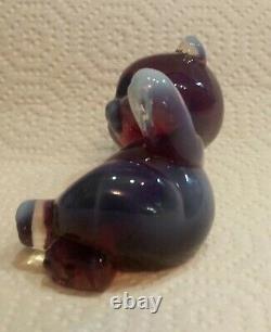 RARE Marked Fenton Plum Opalescent Reclining Laying Bear in Excellent Condition