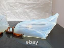 RARE Pair of Art Deco Wall Sconces by Ezan 1930 Opalescent Molded glass signed