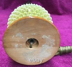 RARE VINTAGE FENTON VASELINE GLASS HOBNAIL TOPAZ OPALESCENT LAMP 1940's