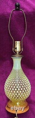 RARE VINTAGE FENTON VASELINE GLASS HOBNAIL TOPAZ OPALESCENT LAMP 1940's