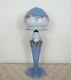 Rare Vandermark Opalescent Pulled Feather Art Glass Table Lamp In Blue