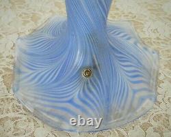 RARE Vandermark Opalescent Pulled Feather Art Glass Table Lamp in Blue