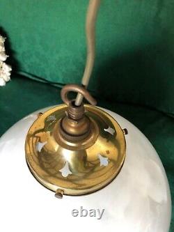 RECLAIMED VINTAGE 1940s ART DECO OPALINE MILK GLASS GLOBE LIGHT