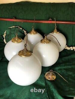 RECLAIMED VINTAGE 1940s ART DECO OPALINE MILK GLASS GLOBE LIGHT