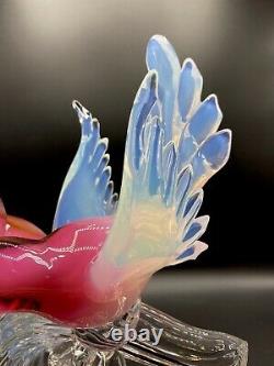 R Anatra Signed Murano Italian Art Glass Pink White Opalescent Perched Birds