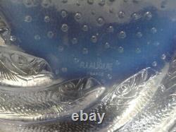 R Lalique Blue Opalescent'Poissons' Charger 31.5 cms/12+ ins in Original Box