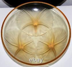 R Lalique Volubilis Bowl Yellow Opalescent Wheel Cut Signature 383