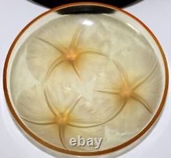 R Lalique Volubilis Bowl Yellow Opalescent Wheel Cut Signature 383