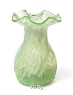 Rare Antique John Walsh Walsh Opaline Brocade Green Vaseline Glass Vase c1890