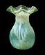 Rare Antique John Walsh Walsh Opaline Brocade Green Vaseline Glass Vase C1890