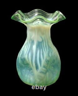 Rare Antique John Walsh Walsh Opaline Brocade Green Vaseline Glass Vase c1890