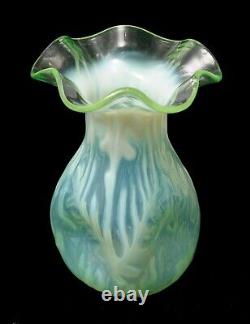 Rare Antique John Walsh Walsh Opaline Brocade Green Vaseline Glass Vase c1890