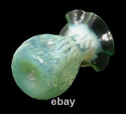 Rare Antique John Walsh Walsh Opaline Brocade Green Vaseline Glass Vase c1890