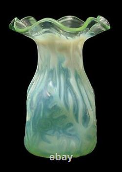 Rare Antique John Walsh Walsh Opaline Brocade Green Vaseline Glass Vase c1890