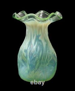 Rare Antique John Walsh Walsh Opaline Brocade Green Vaseline Glass Vase c1890