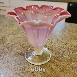 Rare Beautiful L. C. TIFFANY Art Glass Opalescent Pink Tulip Vase Labeled Signed