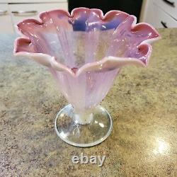 Rare Beautiful L. C. TIFFANY Art Glass Opalescent Pink Tulip Vase Labeled Signed