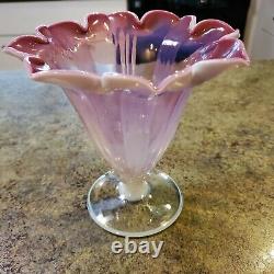 Rare Beautiful L. C. TIFFANY Art Glass Opalescent Pink Tulip Vase Labeled Signed