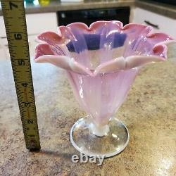 Rare Beautiful L. C. TIFFANY Art Glass Opalescent Pink Tulip Vase Labeled Signed