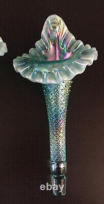Rare Fenton Art Glass Aqua Opalescent Iridescent Diamond Lace Epergne Mint Cond