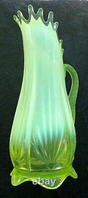 Rare Fenton Cactus Topaz Opalescent Vaseline Glass Pitcher & Six Goblets Limited