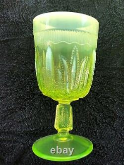 Rare Fenton Cactus Topaz Opalescent Vaseline Glass Pitcher & Six Goblets Limited