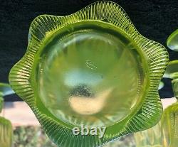 Rare Fenton Cactus Topaz Opalescent Vaseline Glass Pitcher & Six Goblets Limited