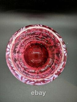 Rare Fenton Cranberry Opalescent Daisy and Fern Apothecary Jar 8 x 6.5 EUC