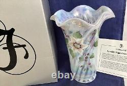 Rare Fenton French Opalescent Iridescent Hand Painted Foral Spiral Optic Vase