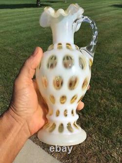 Rare Fenton Honeysuckle Opalescent Coin Dot Handled 9 Pitcher Vase