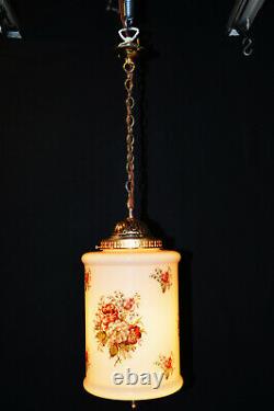 Rare Genuine 1940s art deco Opaline Milk Glass Schoolhouse Pendant Light lantern