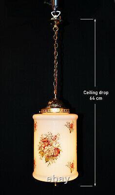 Rare Genuine 1940s art deco Opaline Milk Glass Schoolhouse Pendant Light lantern