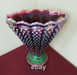 Rare Large Vintage Fenton Art Glass Plum Purple Opalescent Hobnail Fan Vase