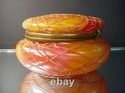 Rare Loetz Art Glass Art Nouveau Chine' Rainbow Iridescent Powder Box Czech