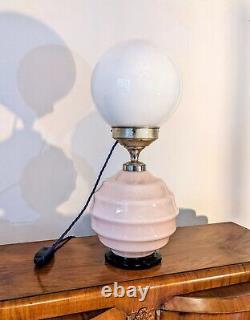 Rare Original French Antique Art Deco Glass Boudoir Lamp Milk Globe Shade 1930s