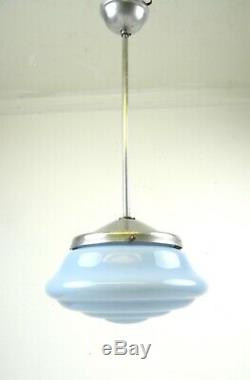Rare Original German Bauhaus Streamline Ceiling Lamp Opaline Glass Art Deco 1925
