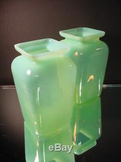 Rare Pair Cenedese Chartreuse Opaline Tang Style Mantle Vases Murano Eames Era