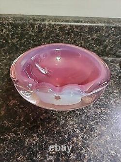 Rare Vintage Art Glass Murano Seguso Pink & Opalescent Italy Ashtray