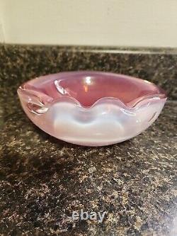 Rare Vintage Art Glass Murano Seguso Pink & Opalescent Italy Ashtray