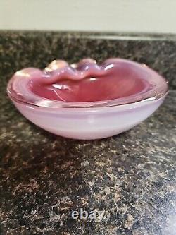 Rare Vintage Art Glass Murano Seguso Pink & Opalescent Italy Ashtray