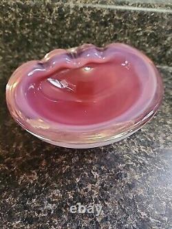 Rare Vintage Art Glass Murano Seguso Pink & Opalescent Italy Ashtray